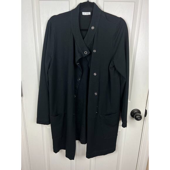 Purejill Black Pima Cotton Modal Stretch Longline Snap Closure Jacket Medium - Picture 8 of 9